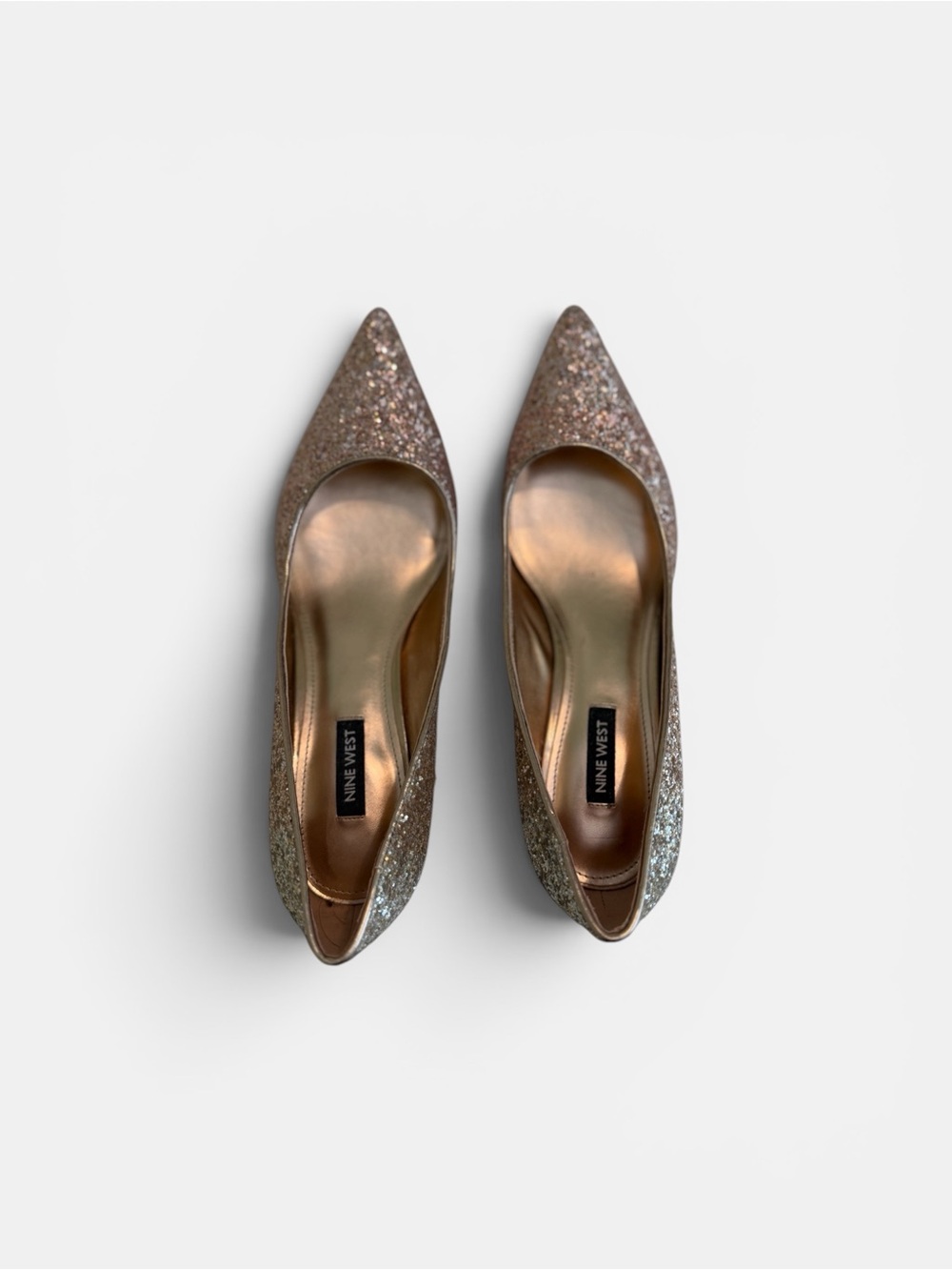 Nine West Glitter Pointed-Toe Pumps in Rose Gold